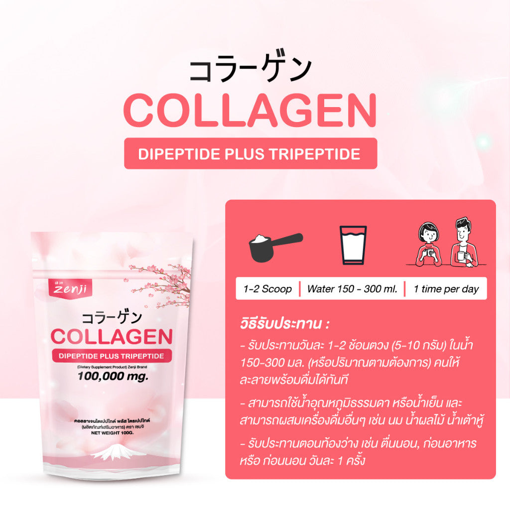 Zenji เพียว คอลลาเจนไดดเปปไทด์ พลัส ไตรเปปไทด์ Collagen Dipeptide plus Tripeptide