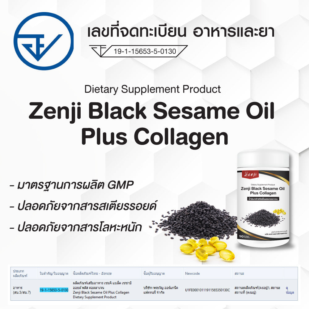 zenji น้ำมันงาดำ สกัดเย็น + คอลลาเจน 90 เม็ด น้ำมันงาดำเซนจิ น้ำมันงาดำ คอลลาเจน